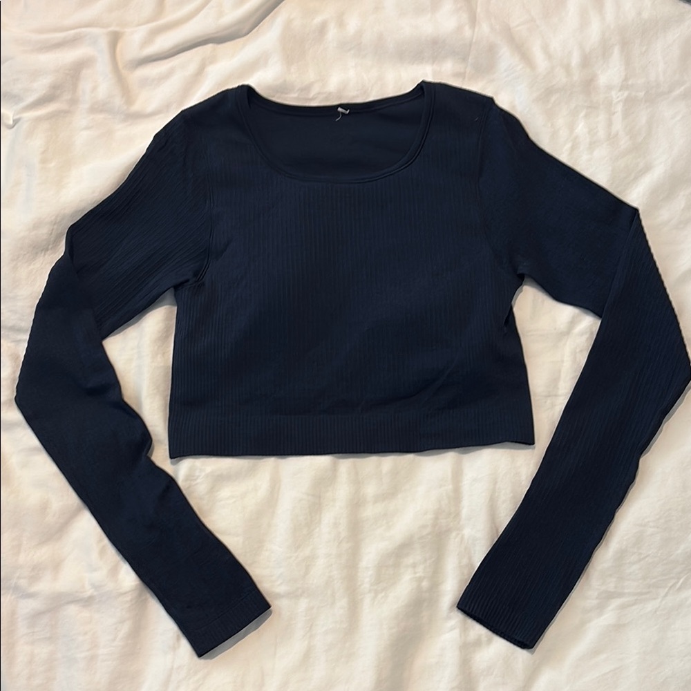 lululemon athletica Navy Long Sleeve Crop Top-True Navy